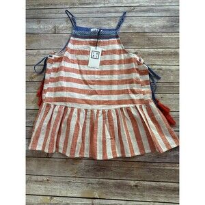 NEW $55 THML Tank Top Womens Small Orange Stripe Embroidered Linen Viscose